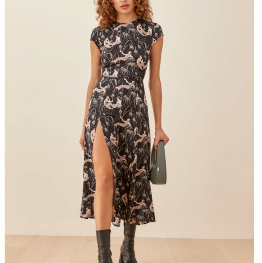 REFORMATION Gavin Midi Dress in Champagne Sz 12